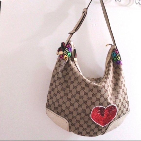 HEARTS 90s Gucci HOBO Large Shoulder Bag - DOUBLE SIDED HEARTS - Picture 13 of 15